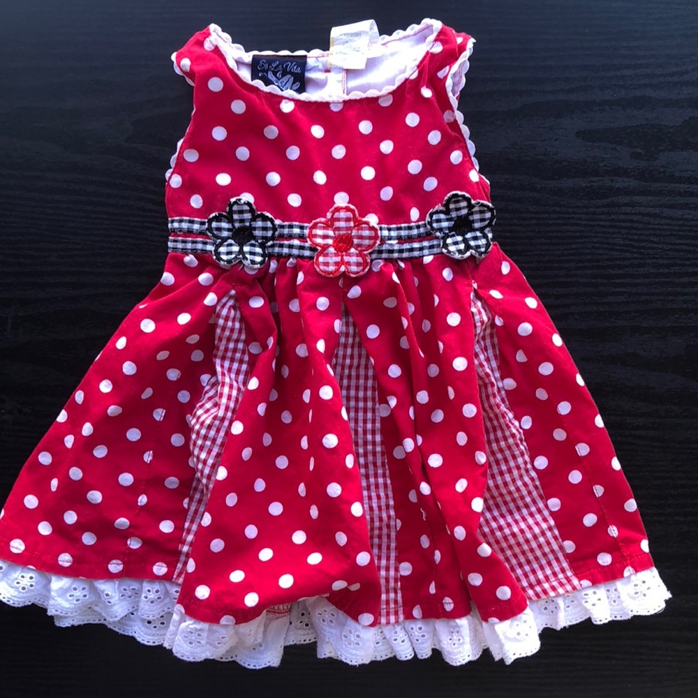 So La Vita red and white polka dot dress 12 mon.